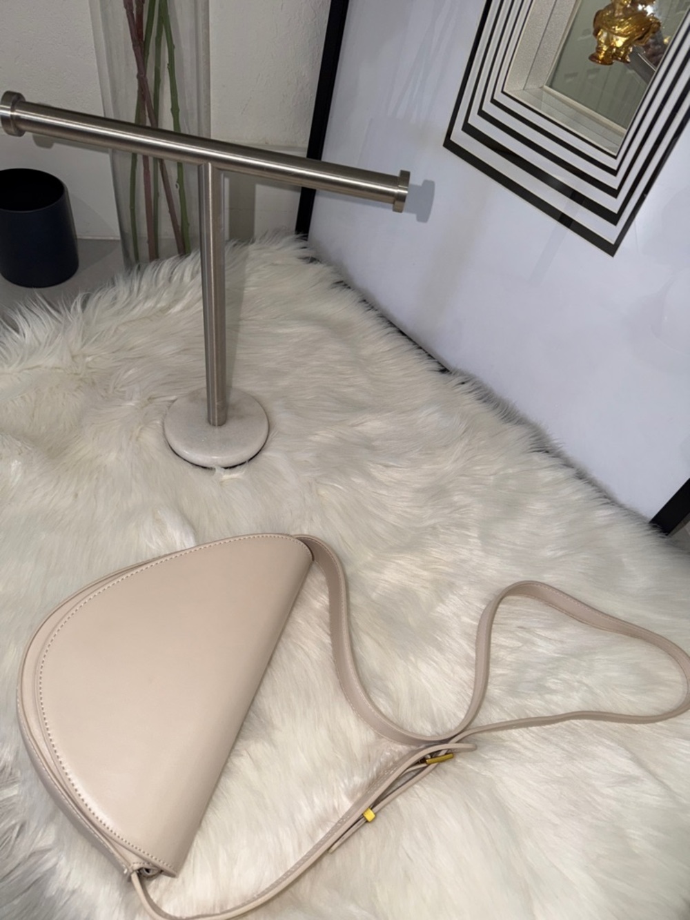 Cream Asymmetrical Saddle Shoulder Bag with Gold Accent. Zara